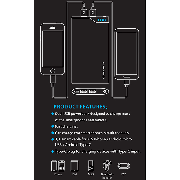 פאוור בנק Charge-It "סופר סלים" Super Slim בנפח 9000 mAh טעינה מהירה וצג דיגיטלי ZA-4067